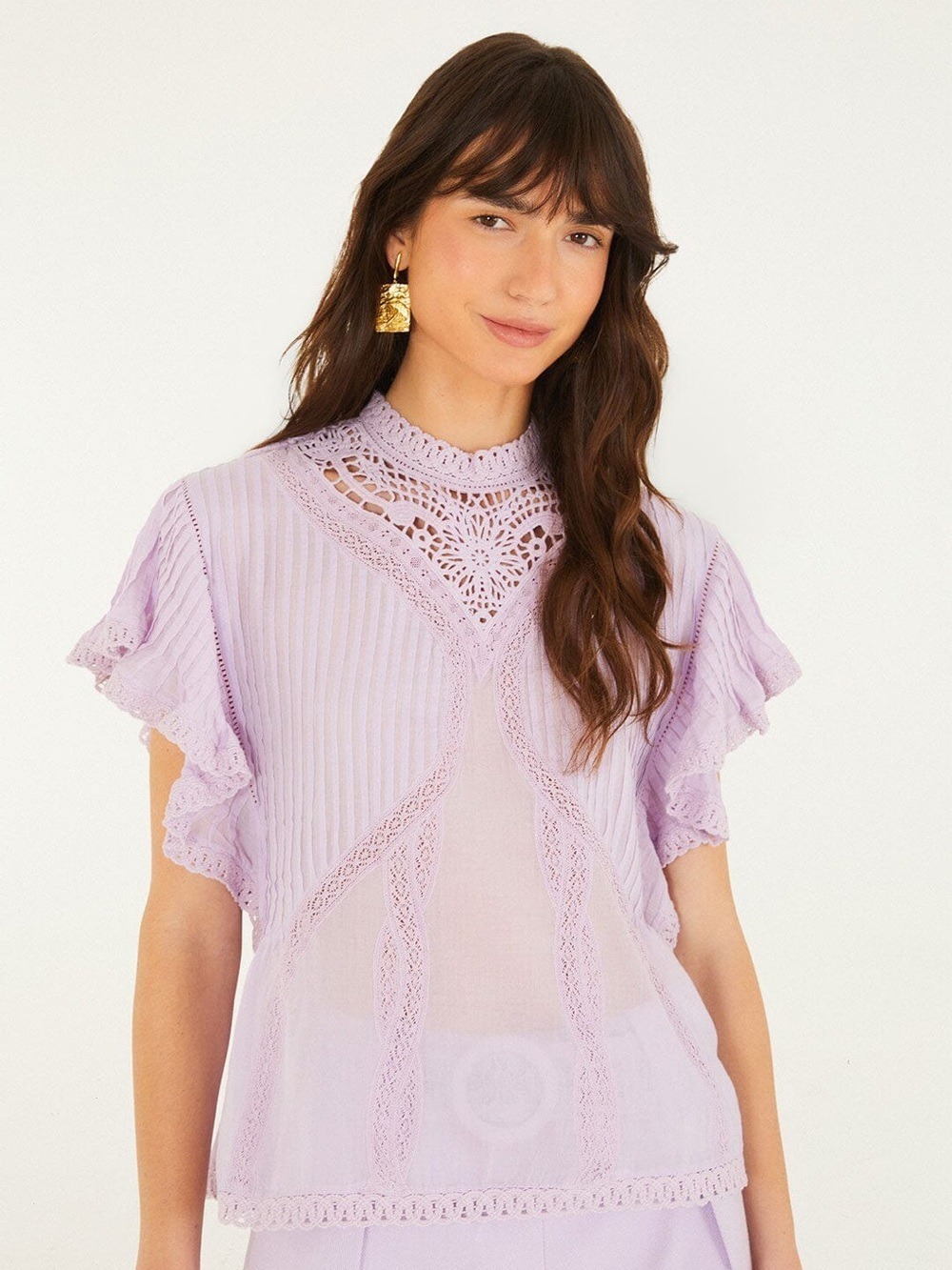 Farm Rio Lilac Lace Ruffled Blouse - Picture 5 of 9
